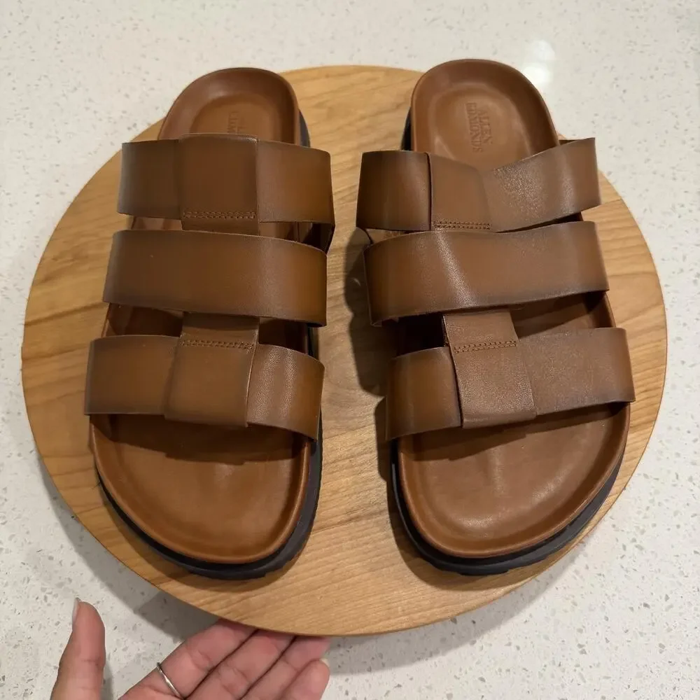 Allen Edmonds Sandals Mens 13 Davis Leather Brown Slide Fisherman Casual Comfort